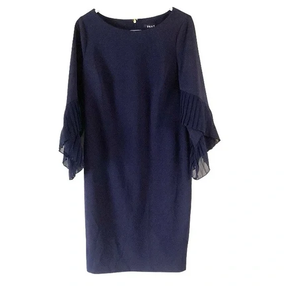 DKNY Pleated Bell Sleeve Sheath Dress 10 NWT - Picture 2 of 11